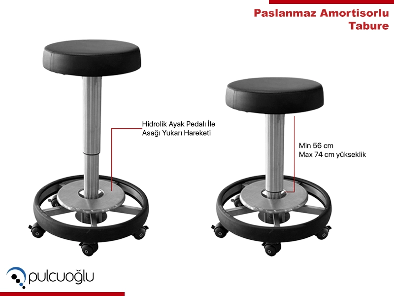 Paslanmaz Amortisorlu Tabure 