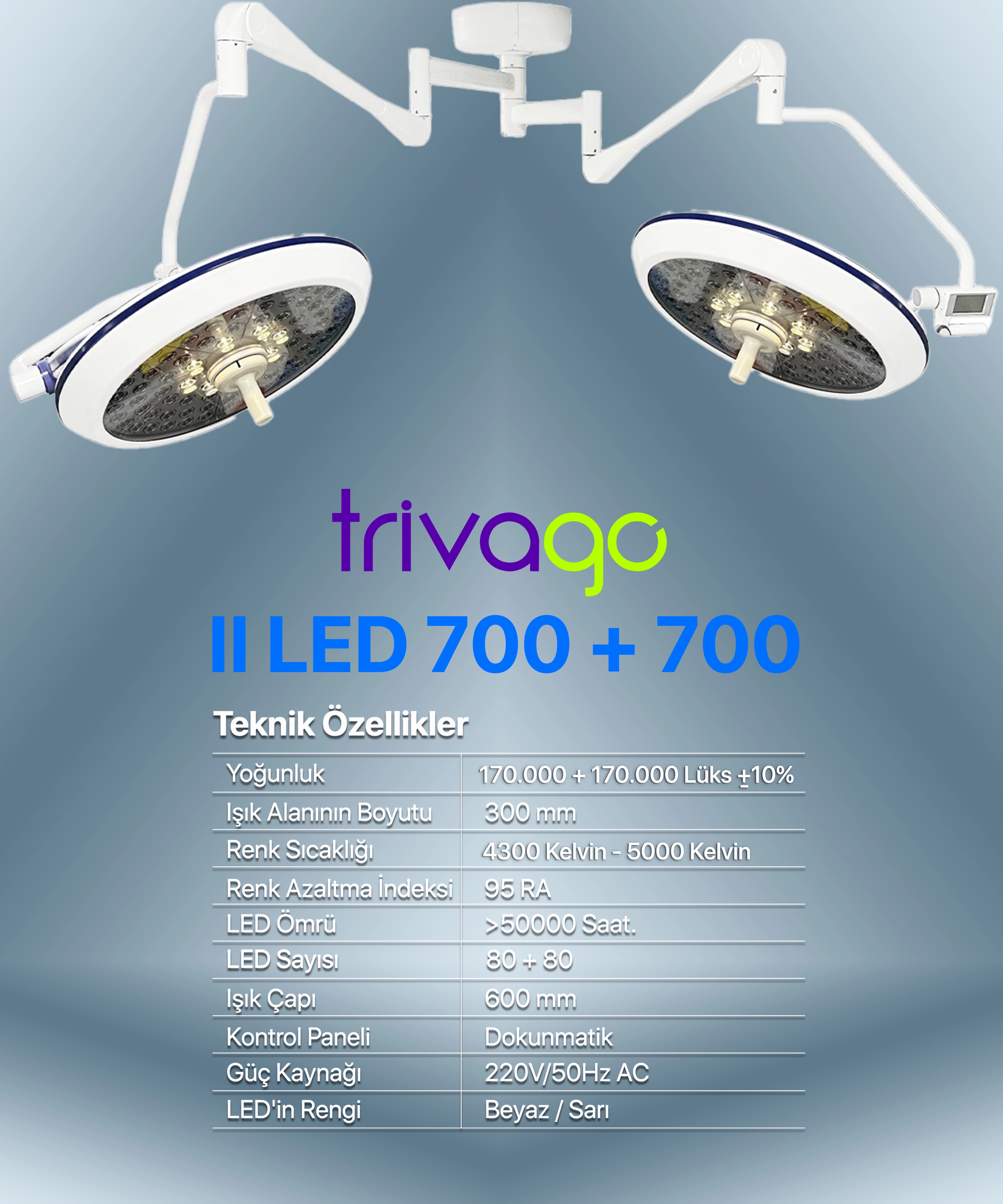 Trivago Led 700+700 II Ameliyat Lambası